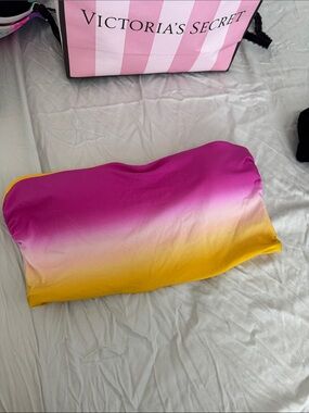 Victoria's Secret Pink Yellow Ombre Bandeau bathing suit swimsuit bikini Top M